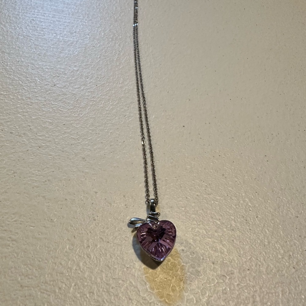 Things Remembered Silver Necklace with Purple Glass Heart